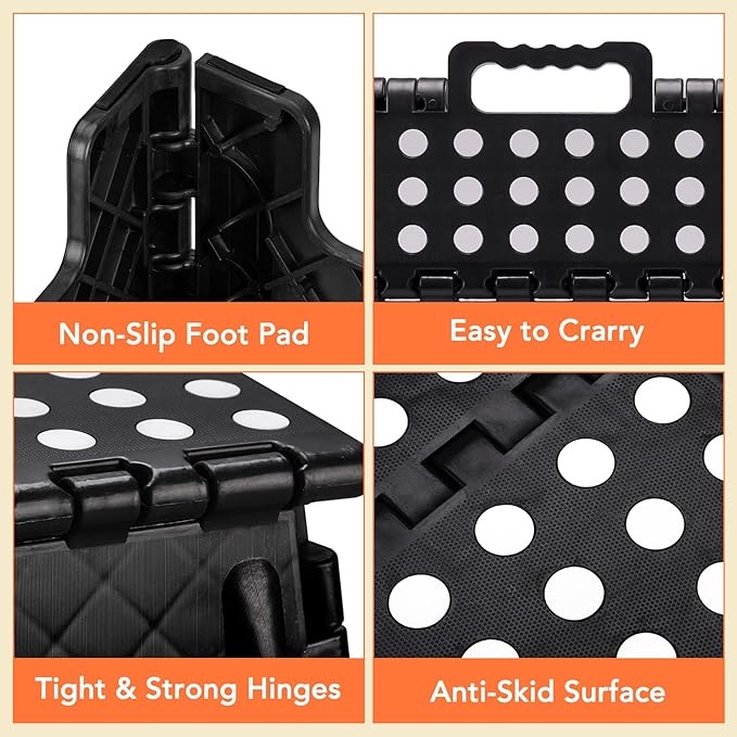 ACSTEP Foldable Step Stool for Kids and Adults,15-Inch Extra Wide 9-Inch Height (2 Pack) More Safe and Comfortable Holds Up to 300 lbs Folding Step Stool for Bathroom, Garden, Kitchen（Black）