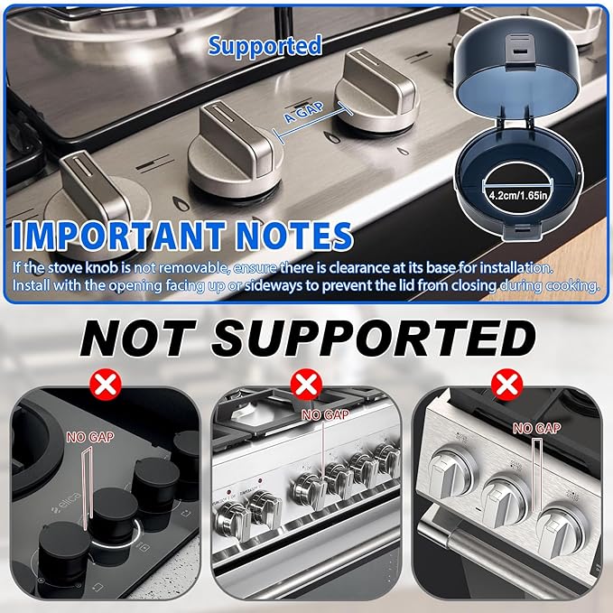 6-Pack Stove Knob Safety Covers - Gas Oven Knob Locks for Diameter Under 2.7 inch, Heat Resistant & Adhesive Base (Clear)