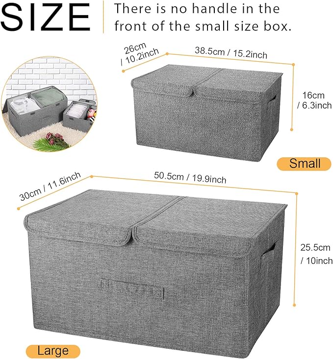2 Pack Storage Boxes with Lids and Handles, Collapsible Linen Storage Bins Organizer Containers Baskets Cube with Removable Divider for Home Bedroom Closet Office (Pink, Large)