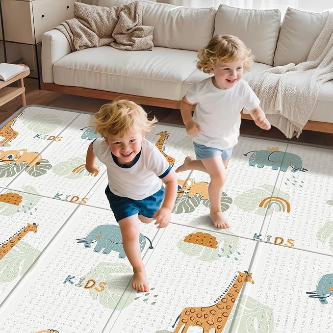 Foldable Baby Play Mat for Floor, PIGLOG 79x71 Extra Large Crawiling Play Mat for Babies, Waterproof & Portable Tummy Time and Non-Toxic Soft Foam Playmat for Infants, Toddlers