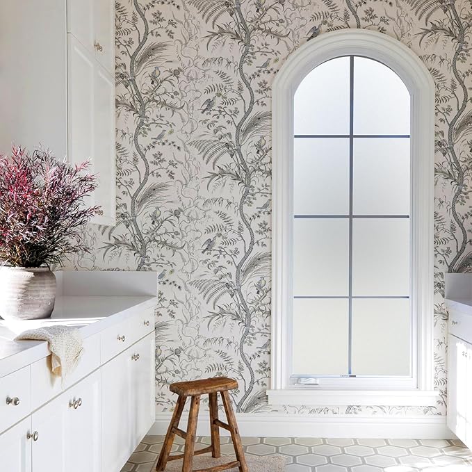 DOWELL Window Privacy Film, Frosted Glass Window Film, Static Cling Non-Adhesive Glass Clings, Sun Blocking Opaque Door Coverings, Reusable Door Sticker for Bathroom Home Office, White, 17.5" x 78.7"