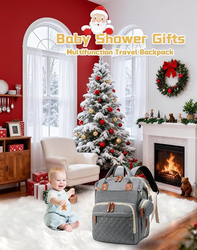 Lamroro Diaper Bag with Changing Station, Waterproof 3 in 1 Baby Diaper Backpack with Foldable Changing Pad, Large Travel Back Pack for Baby Girl Boy, Grey