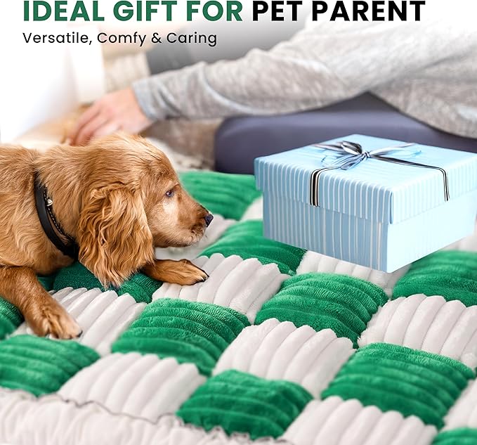 Backseat Dog Bed Mat for Car, Non-Slip Dog Bed for Car Back Seat, Soft & Cozy Dogs Blanket, Washable Travel Pet Mat Seat Protector for Cars, SUVs, Trucks (Green/White, 51.1"L x 23.6"W x 1.5"Th)