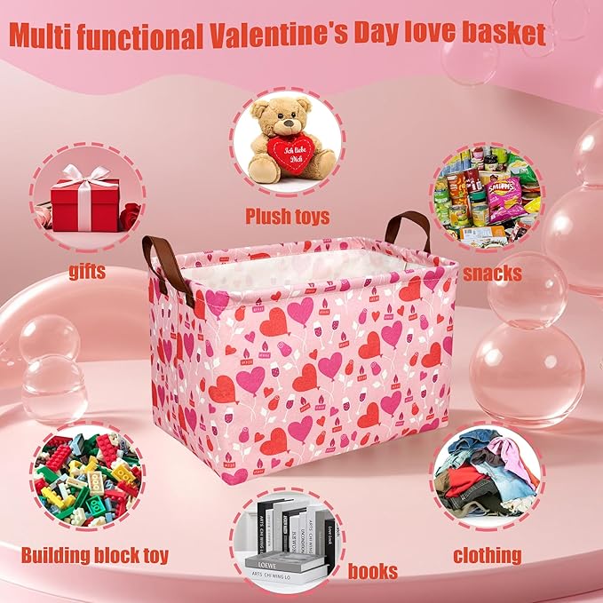 ASKETAM Valentine's Day Basket Gift for Empty Cute Heart Large Storage Bin for Kid and Baby Room Décor (Balloon Love)