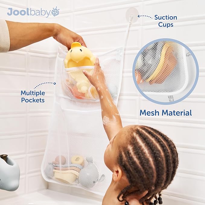 Jool Baby Bath Toy Storage Bag – Mesh Holder for Kids Bathtub Toys – Suctions to Wall, Machine Washable