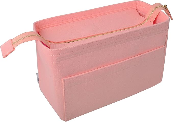 Vercord Felt Zipper Handbag Tote Purse Duffel Backpack Organizer Insert Pale Pink Small