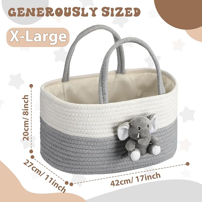 Elephant Diaper Caddy Organizer Elephant Cart Storage for Nursery with Handle Baby Shower Basket Gift Baby Bath Caddy for Diapers Wipes Basket for Nursery(X-Large)