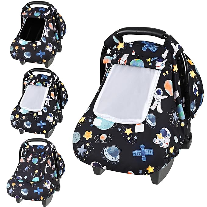 Baby Car Seat Cover, Windproof Carseat Cover for Infant Girls, Infant Warm Carseat Canopy with Double Layer Fabric for Winter, Compatible with Most Baby Car Seat, Space