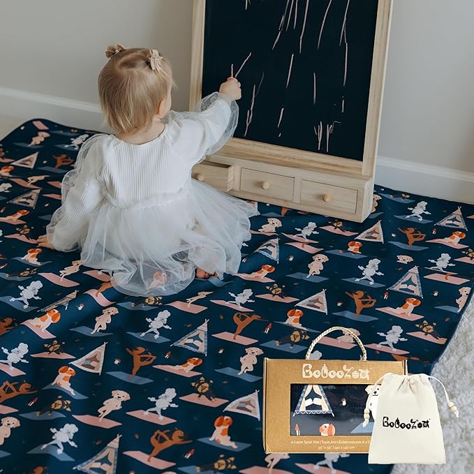 55"x55"Jumbo Thick 4-Layer Baby Splat Mat for Under High Chair, Large Heavy Duty Waterproof Spill Mat, Washable, Extra Anti-Slip Floor Protector for Arts,Crafts,Mess Mat