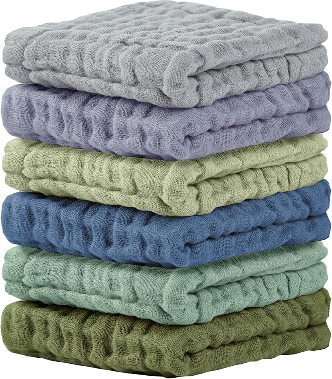 Cuddle Campus Baby Washcloths 6 Packs, Muslin Washcloths Baby,Cotton Burp Cloths, Extra Absorbent and Soft Wash Clothes for Newborns, 12x12 Inches