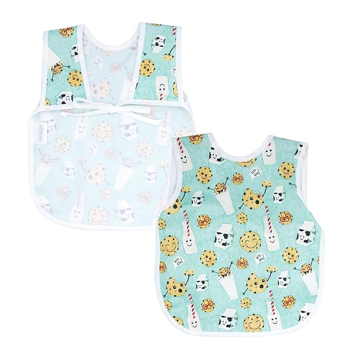 BapronBaby Cookies & Milk Bapron - No Neck Tie Safer Bib for Baby & Toddler - Soft Waterproof Stain Resistant - Machine Washable - Sz Baby/Toddler 6m-3T