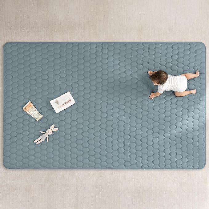 Comfy Cubs Rectangle Kids Play Mat - Large 60 x 96 inches Soft Quilted Baby Floor Mat with Non-Slip Bottom - Plush Design for Toddlers' Playtime - Comfortable and Durable - Pacific Blue