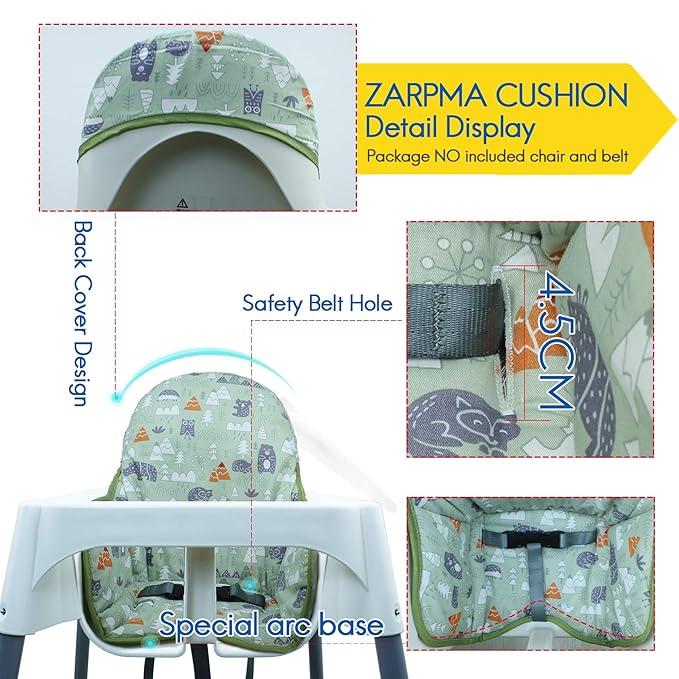 ZARPMA Cotton Seat Covers for IKEA Antilop Highchair,Cotton Surface and Padded,Forest Pattern Foldable Baby Highchair Cover for IKEA Child Chair Cushion (Green Forest)