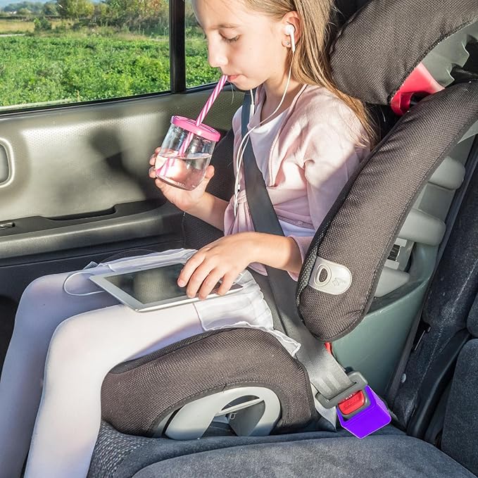 2 Pack Silicone Seat Belt Buckle Holder, Seat Belt Buckle Booster for Kids, Durable Silicone Material, Easy Access to The Buckles of Rear Seats, Car Accessories, Suitable for Most Car Models (Purple)