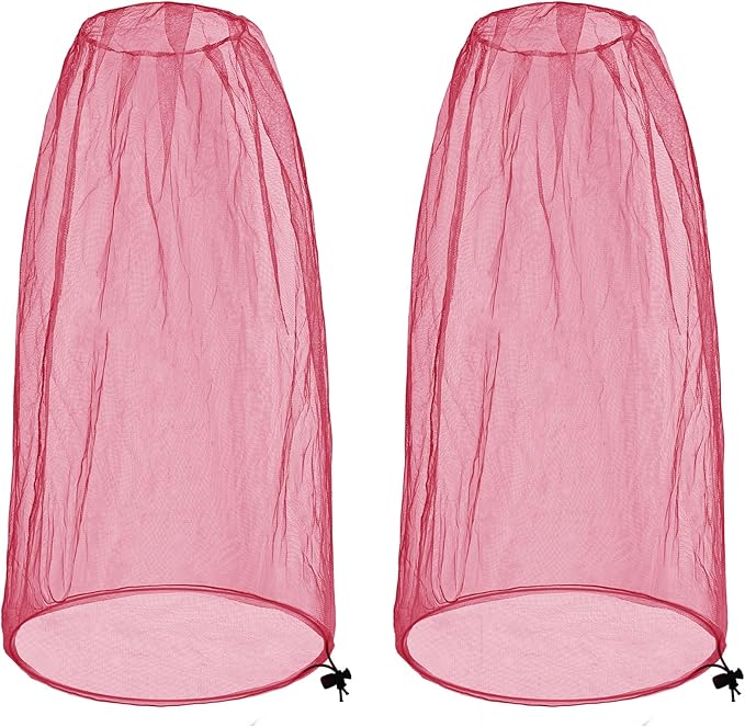 2 Pack Ultra Large Mosquito Net 42x25 Inches Mosquito Head Net Oversized Insect Netting Bug Fits Most Hats for Gardening Hiking Fishing Traveling(Pink)