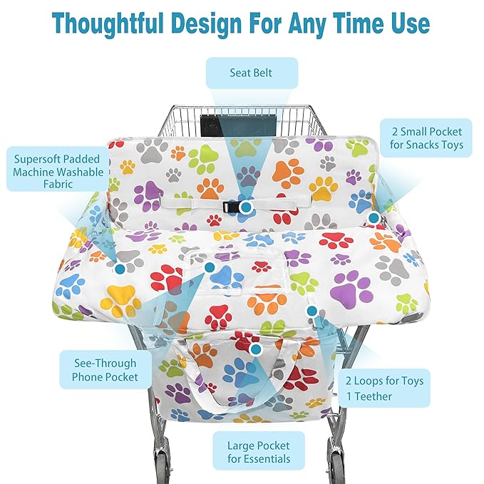 Shopping Cart Cover for Baby,2-in-1 High Chair Cover Soft,Portable,and Machine Washable,Comfortable Cotton Seat Pad with Safety Harness and Portable Cloth Bag,Fits All Supermarkets and Restaurants