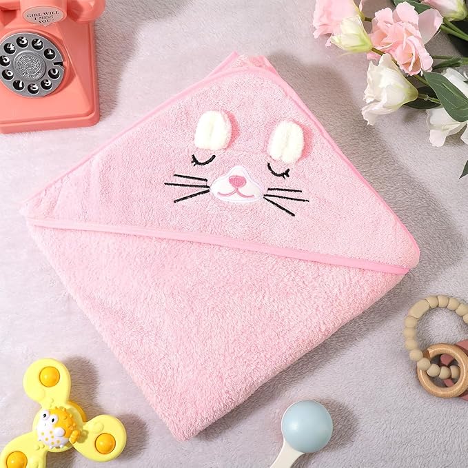 2 Pcs Baby Hooded Towels,31 x 31 in Baby Washcloths, Infant Super Soft Baby Bath Towels with Hood for Toddlers1-3,Highly Absorbent Viscose Hooded Towel for Boys, Girls, Newborn Essentials