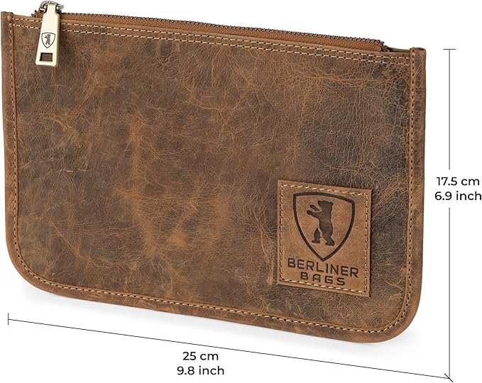 BERLINER BAGS Vintage Genuine Leather Document Organizer Theo M, Passport Holder and Travel Wallet - Brown