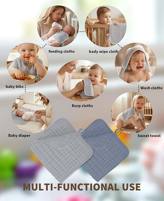 14Pack Muslin Baby Burp Cloths 100% Cotton 20"X10" Soft Absorbent Quick Drying Newborn Drool Baby Face Washcloths