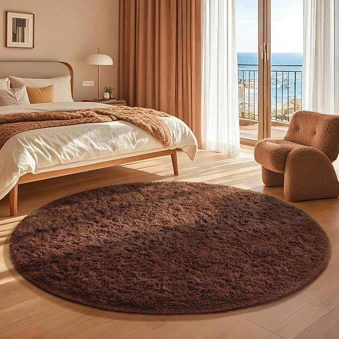 Ophanie Area Rugs for Bedroom Living Room,Color Brown,Size 4',Shape Round