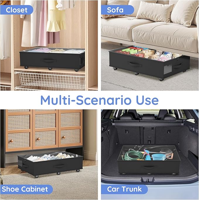 UTOLOVE Under Bed Storage with Wheels, 2-Pack Under Bed Storage Containers with Clear Lids, Under the Beds Storage Organizer Bins With Handles, Under Bed Drawer for Clothes, Shoes, Books, Toys