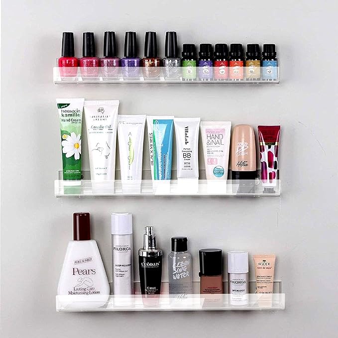 RORKIM 8 Pack 15 Inch Clear Acrylic Shelves, Clear Kids Floating Bookshelf for Kids Room, Modern Nail Polish Rack Sunglasses Essential Oil Picture Ledge Display Toy Storage Wall Shelf