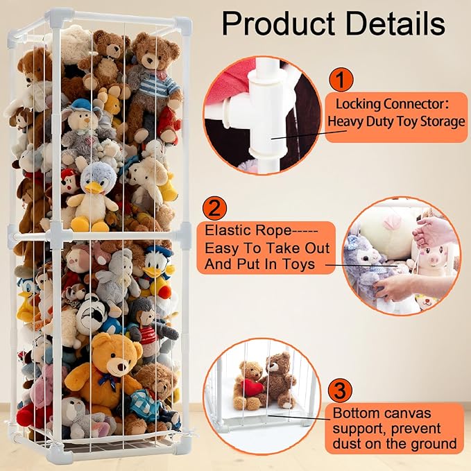 puheca Large Stuffed Animal Storage Organizer, Creative PVC Stuffed Animals Storage Zoo Cage, Vertical Space Saving Large Capacity Plush Toy Zoo Holder for Kidroom Playroom-White