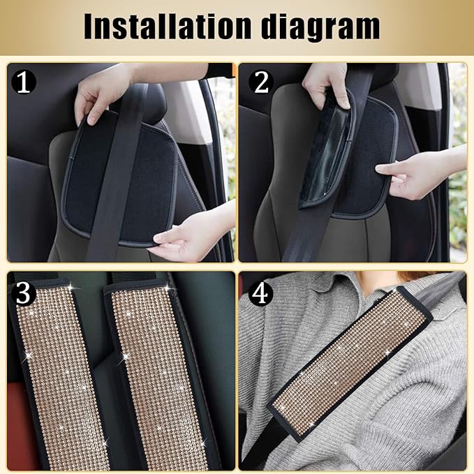 JDDRY Car Seat Belt Covers,Universal Car Seat Belt Pads Cover,Car Seat Belt Strap Cover Shoulder Pad,Bling Seat Belt Covers for Women,Car Interior Accessories(Gold,2Pack)