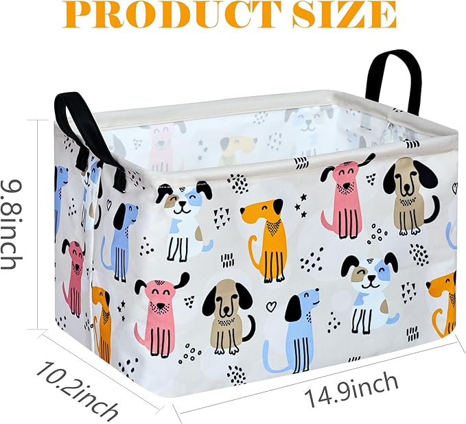 DUYIY Rectangle Gift Storage Basket Home Shelf Storage Basket Organizer Box Clothes Laundry Hamper Nursery Basket Laundry Basket with Handles (Dog)