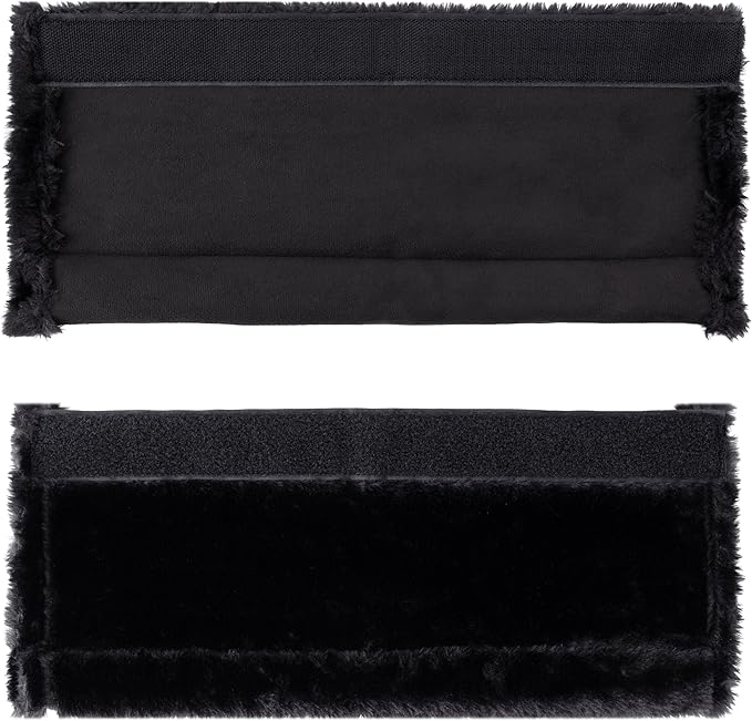 Amooca Soft Faux Fur Universal Fit Seatbelt Cover Car Truck SUV Airplane Seat Belt Shoulder Pad for Carmera Backpack Straps Neck Cushion Protector Extra Long 15.7in Black