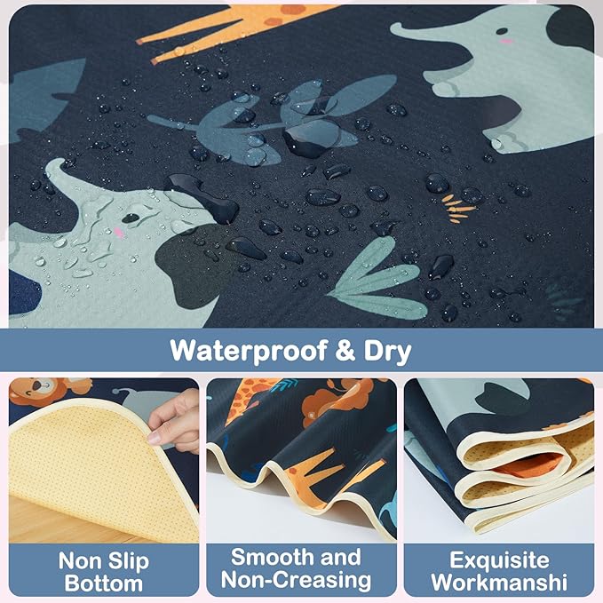 Baby Splat Mat for Under High Chair 51 x 51 Inch Large Waterproof High Chair Mat with Non Slip Bottom Food Catcher for Highchair Boy Girl Mat for Floor Machine Washable, Dark Blue Giraffe