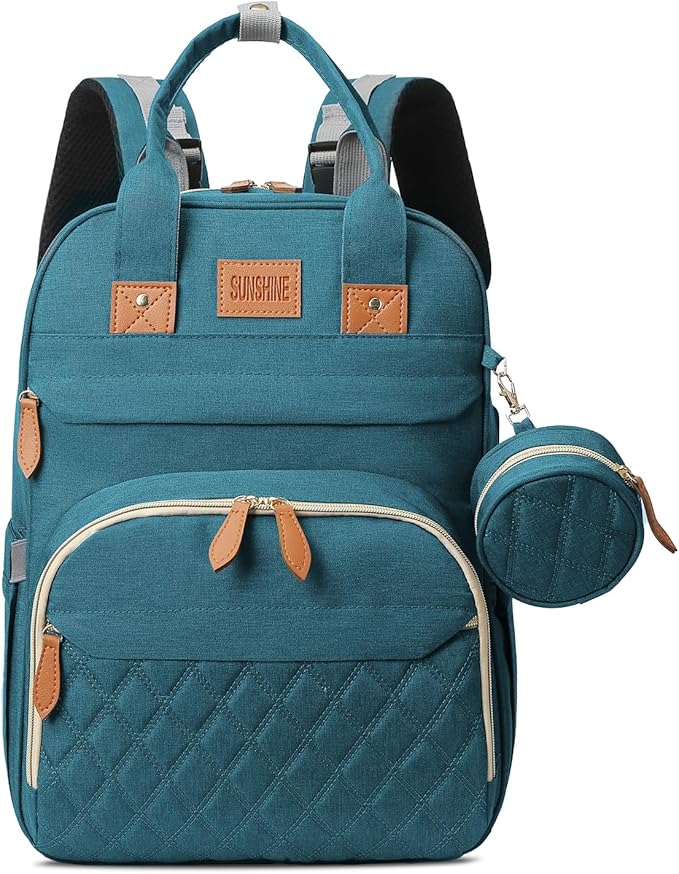 JSTPRO Diaper Bag Backpack, Large Diaper Bag with Changing Station, Baby Bag, New Mom Gifts, Lightweight Waterproof Unisex Diaper Bag with Insulated Pockets and USB Charging Port, Cyan
