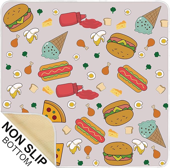 Welspo Splat Mat for Under High Chair, Washable Large Baby Splash Mat, Anti-Slip Silicone Spot Waterproof Floor Mat, Food Catcher Art Craft Leak Proof Mat (White Food, 51inch X 51inch)