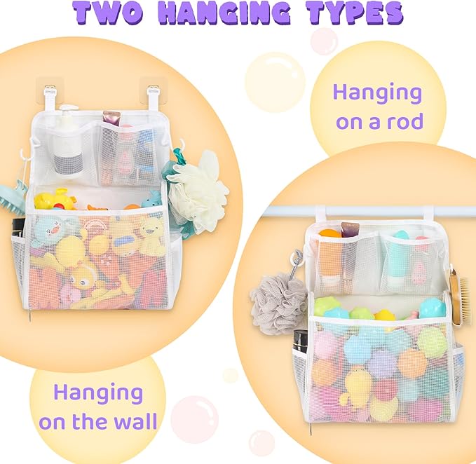 Goowin Bath Toy Storage Holder, Large Openings Bath Toy Organizer, Large Capacity Mesh Bathtub Toy Storage, Multi Use Bath Tub Toy Holder for Bathroom (White)