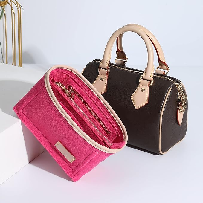 Doxo Purse Organizer Insert, Bag Organizer for Tote & Purse, Bag in Bag, Perfect for Speedy 20 and More(Rose-S)