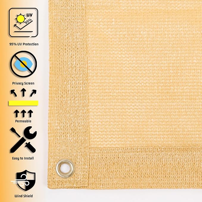SUNNY GUARD Shade Cloth Custom Size 16x16 FT Sun Shade Screen Fabric Shade Cover Tarp with Grommets for Pergola Backyard Garden, Sand(We Customized)