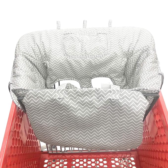 Portable 2-in-1 Grocery Cart Seat Cover and Baby Highchair Cover (Gray Chevron)