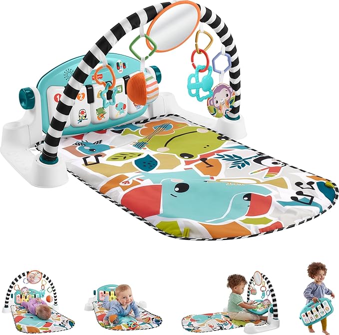 Fisher-Price Baby Activity Mat Glow & Grow Kick & Play Piano Gym, Blue, Musical Learning Toys for Ages 0+ Months, Spanish Version