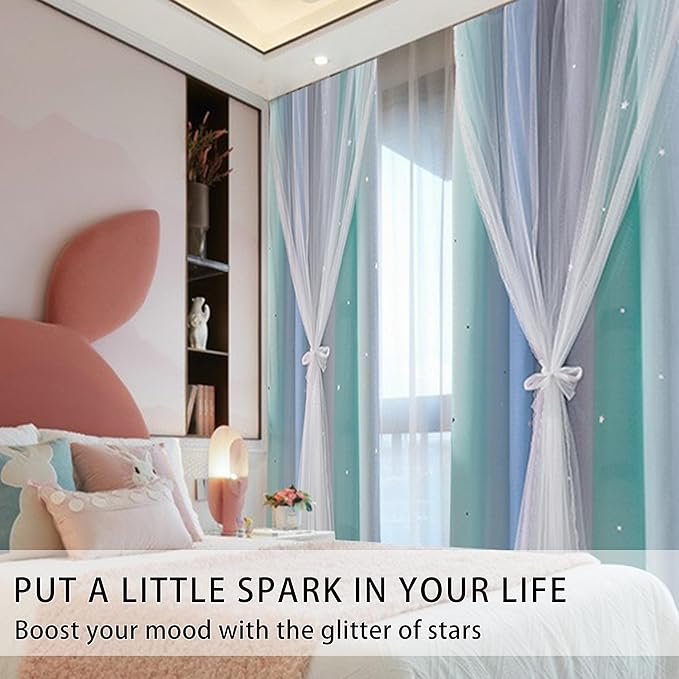 XiDi Curtains for Girls Bedroom Kids Room Unicorn Princess Theme Home Decor 72 inches Length Blue Green Grey, W52 X L72 2 Panels