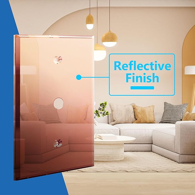 LIDER Reflective Acrylic 0.406" Diameter Hole Phone Cable Wall Plate, Mirrored Cable Plate, Acrylic Glass, Oversized 1-Gang 5.25" x 3.44", LWP-41O-ARG, Rose Gold