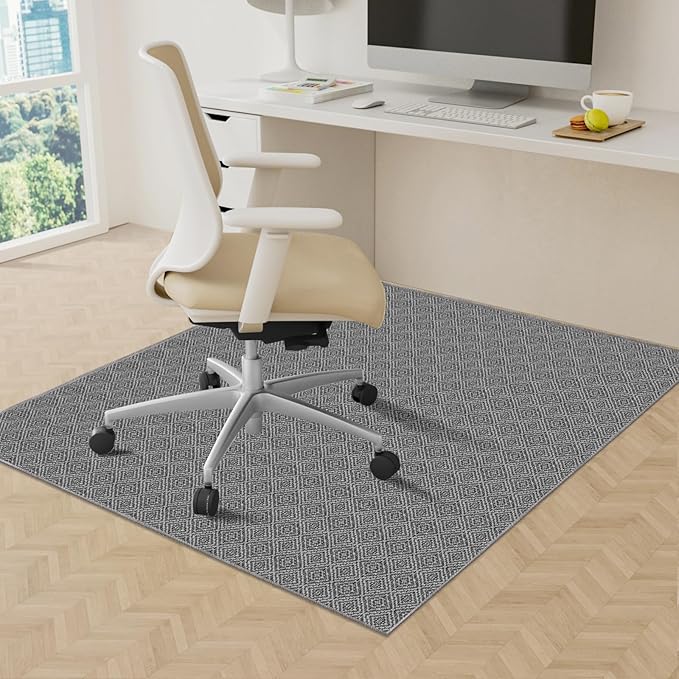 KMAT Office Chair Mat, 47x47in Heavy Duty Hardwood/Tile Floor Protector, Floor Mat Computer Desk Mat for Rolling Chairs, Work, Study, Office, Grey