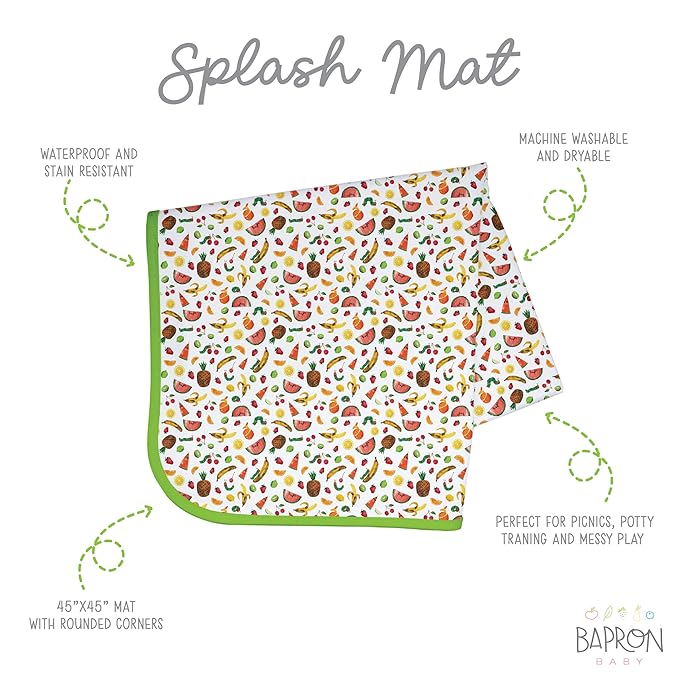 BapronBaby Eric Carle Tropical Fruit Splash Mat - Waterproof Catch-All for Under High Chairs, Floors, Tables, Playtime or Arts & Crafts - Machine Washable - 45" x 45”