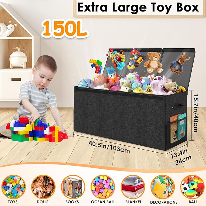 Extra Large Toy Box Chest with Lid, Kids Toy Storage Organizer for Boys Girls, Big Toy Bin Basket Extra Large Toy Storage Box for Living Room Playroom Nursery (40" x14" x16")