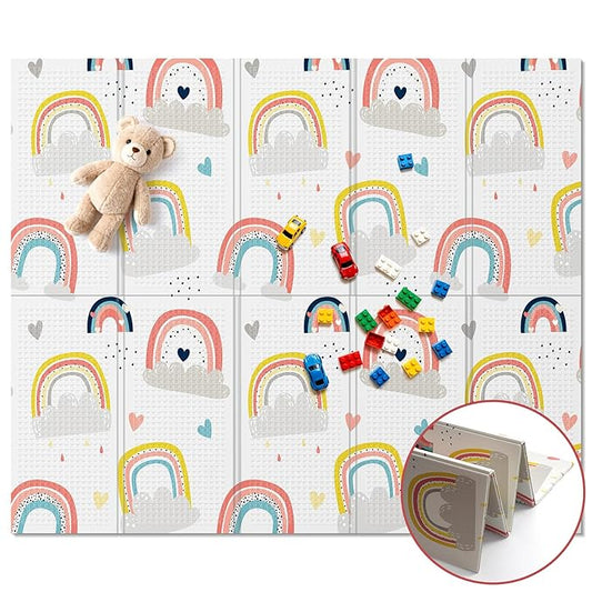 71x59 Foldable Foam Baby Play Mat for Floor, Babies Activity Tummy Time Playmat, Kids Non Toxic Foam Thick Play Mat for Baby, Toddlers, Waterproof & Anti-slip Crawling Mats,Rainbow,71x59x0.4