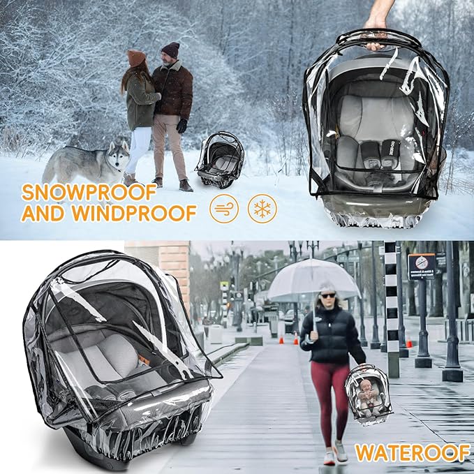bemece Car Seat Rain Cover, Baby Car Seat Rain Cover Universal with Side Ventilation and Quick-Access Large Window, Protected from Rain, Snow, Wind and Dust, Baby Travel Accessories