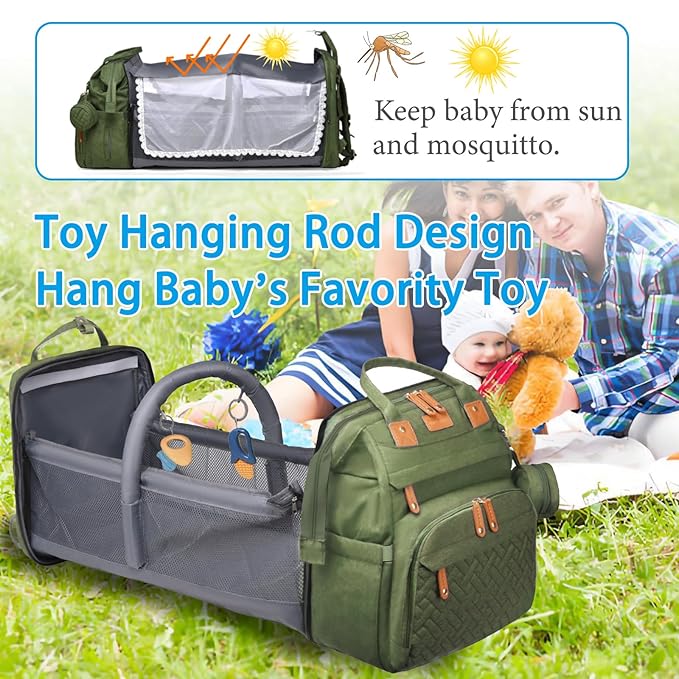 Jeryswet Baby Diaper Bags with Changing Station, Waterproof Large Capacity Diaper Bag Backpack for Moms Dads with USB Charging Port and Stroller Straps, Baby Shower Gifts, Green