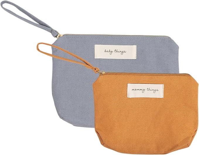 Pearhead Mommy and Baby Things Pouch Set, Canvas Zipper Organizer Bags for Diaper Bag and Travel, Cosmetic and Makeup Bag for Mom