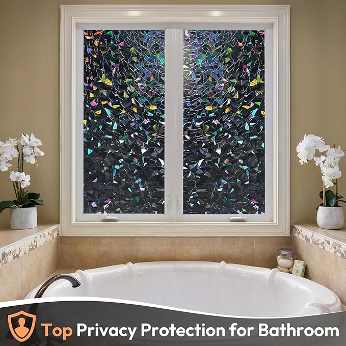 Haton Blackout Window Film, Black Out Window Cover, Stained Glass Sun Light Blocking Privacy Tint Shades for Home Room Darkening Dark Day Sleep Heat Control, Non-Adhesive, Black 35.4" x 157.4"
