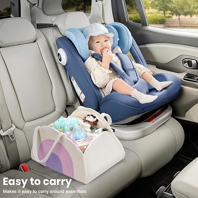 JMBNH Baby Diaper Caddy- With Removable Dividers, Nursery Storage Bin and Car Organizer,Boy & Girl Shower Gift Basket,Portable Organizer,Nursery Essentials-Rainbow Purple