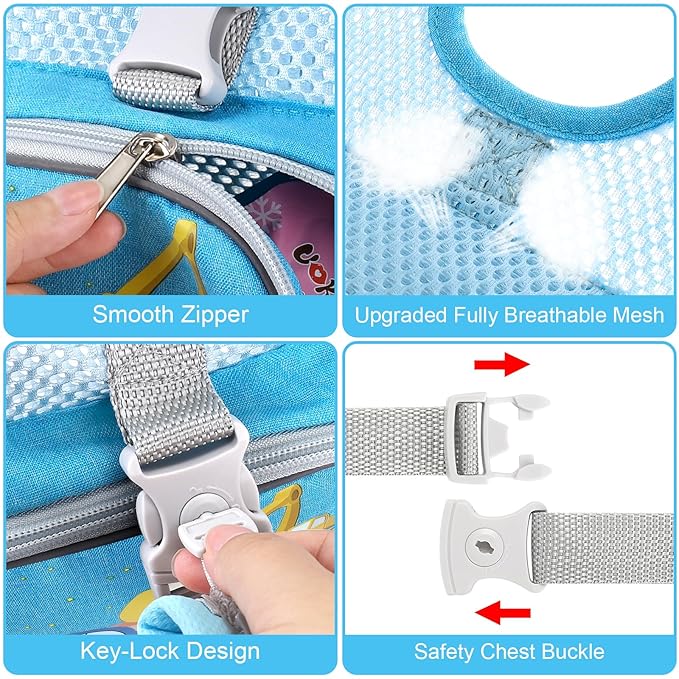 Accmor Toddler Harness Leash + Anti Lost Wrist Link, Cute Car Kids Harness with Leash for Baby, Breathable Child Walking Belt Collapsible Pocket Strap Tether Hold Boys Girls Close for Outdoor Travel